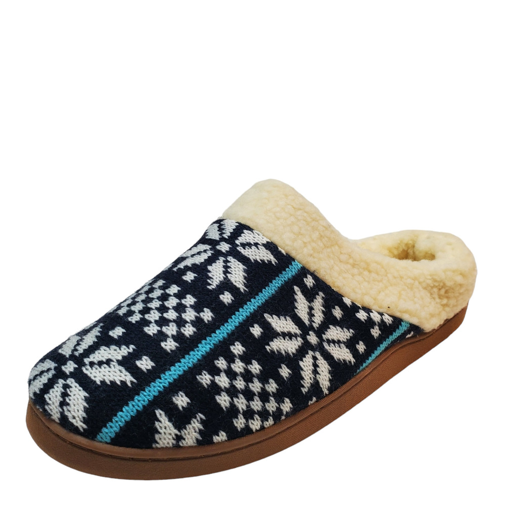 Deer Stags Mens Shoes Lodge Patterned Knit Slip On Slippers Navy White